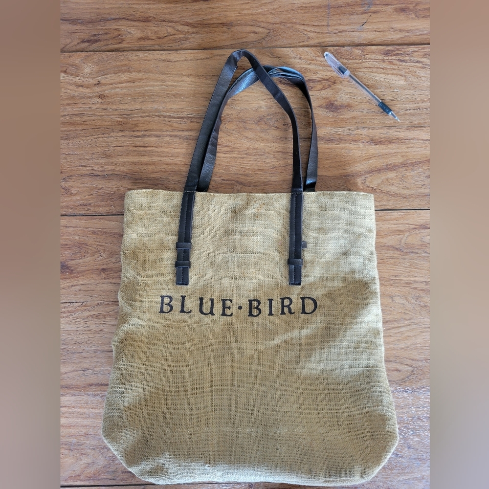 Blue Bird Tan Knitted Tote Bag